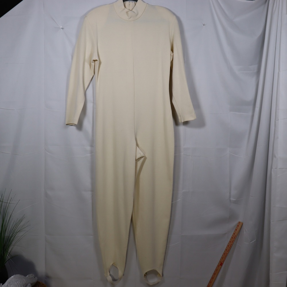 Stephanie Queller Jumpsuit 14 Cream Womens Mock Neck Stirrup Vintage